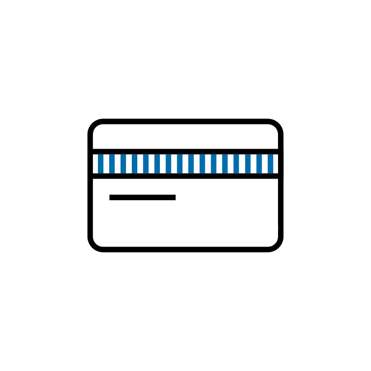 Eine Illustration einer Debitkarte in blau, schwarz und weiß